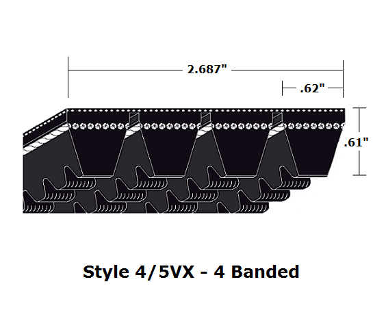 4/5VX800 Wedge 4- Banded Cogged Cut Edge V- Belt - 4/5VX - 80" O. C. - Beltsmart