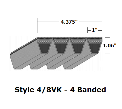 4/8VK3750 Wedge 4- Banded Kevlar V- Belt - 4/8VK - 375" O. C. - Beltsmart