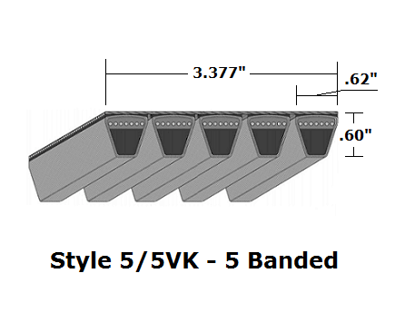 5/5VK1180 Wedge 5- Banded Kevlar V- Belt - 5/5VK - 118" O. C.
