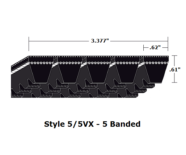 5/5VX880 Wedge 5- Banded Cogged Cut Edge V- Belt - 5/5VX - 88" O. C.