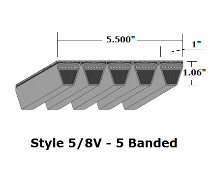 5/8V1180 by Bestorq | Wedge 5- Banded Wrapped V-Belt | 5/8V Section | 118" O.C.