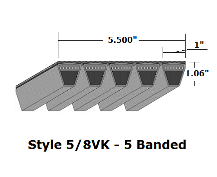 5/8VK3550 by Bestorq | Wedge 5- Banded Kevlar V-Belt | 5/8VK Section | 355" O.C.