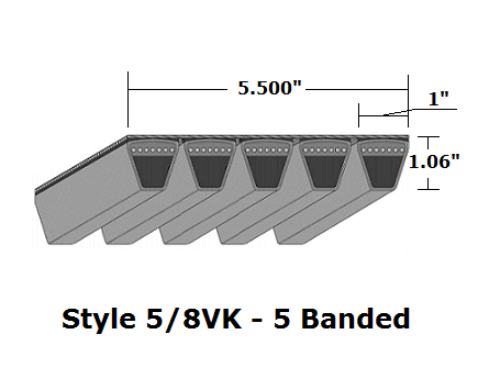 5/8VK1600 by Bestorq | Wedge 5- Banded Kevlar V-Belt | 5/8VK Section | 160" O.C.