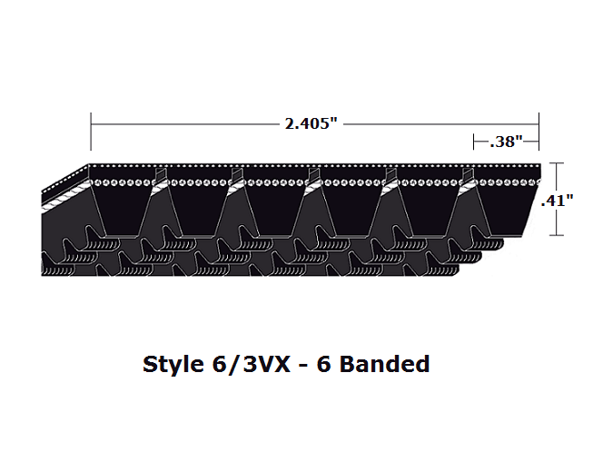 6/3VX430 by Bestorq | Wedge 6- Banded Cogged Cut Edge V-Belt | 6/3VX Section | 43" O.C.
