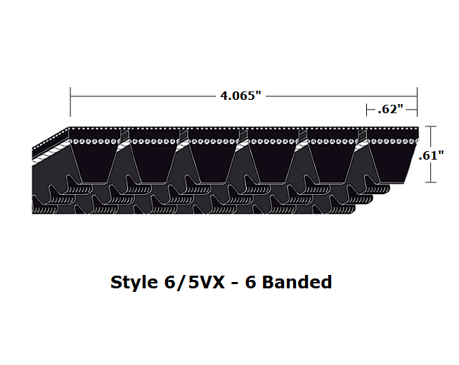 6/5VX630 by Bestorq | Wedge 6- Banded Cogged Cut Edge V-Belt | 6/5VX Section | 63" O.C.