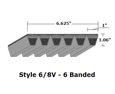 6/8V1800 Wedge 6- Banded Wrapped V- Belt - 6/8V - 180" O. C.
