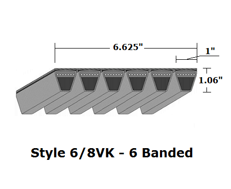 6/8VK3750 Wedge 6- Banded Kevlar V- Belt - 6/8VK - 375" O. C.