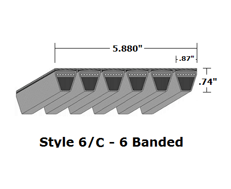 6/C300 by Bestorq | Classical 6- Banded Wrapped V-Belt | 6/C Section | 302.2" O.C.