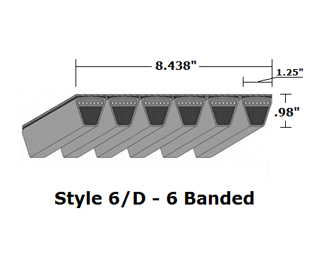 6/D210 Classical 6- Banded Wrapped V- Belt - 6/D - 215" O. C.