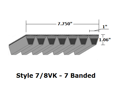 7/8VK3000 Wedge 7- Banded Kevlar V- Belt - 7/8VK - 300" O. C.
