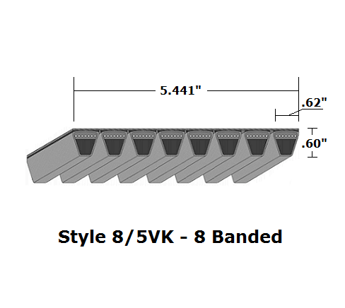 8/5VK2500 by Bestorq | Wedge 8- Banded Kevlar V-Belt | 8/5VK Section | 250" O.C.