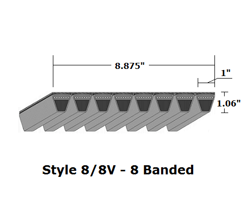 8/8V4750 Wedge 8- Banded Wrapped V- Belt - 8/8V - 475" O. C.