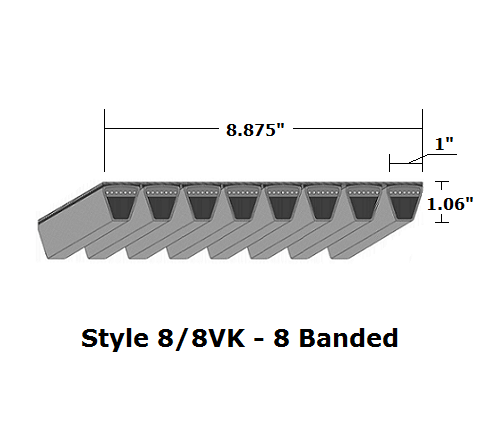 8/8VK2800 Wedge 8- Banded Kevlar V- Belt - 8/8VK - 280" O. C.