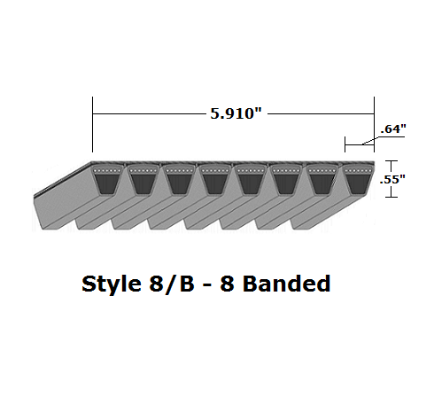 8/B65 Classical 8- Banded Wrapped V- Belt - 8/B - 68" O. C.
