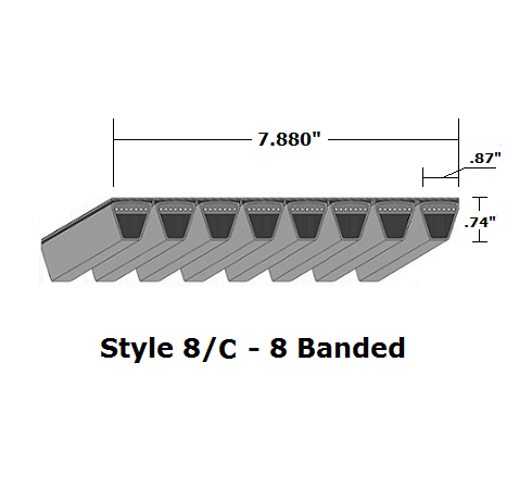 8/C136 by Bestorq | Classical 8- Banded Wrapped V-Belt | 8/C Section | 140" O.C.