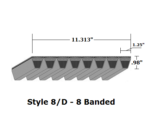 8/D480 Classical 8- Banded Wrapped V- Belt - 8/D - 482.7" O. C.