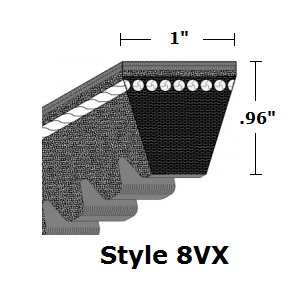 8VX1000 Cogged Wedge Raw Edge V- Belt - 8VX - 100" O. C.