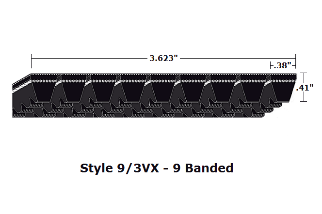 9/3VX670 Wedge 9- Banded Cogged Cut Edge V- Belt - 9/3VX - 67" O. C.