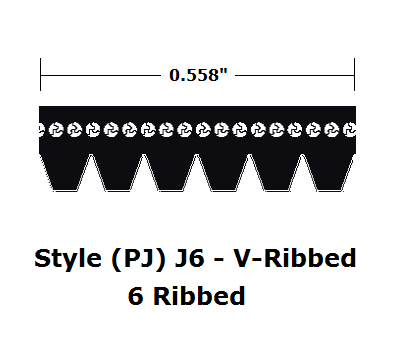 130J6 V- Ribbed V- Belt - 6 Ribs - J6 - 13" O. C. - Beltsmart