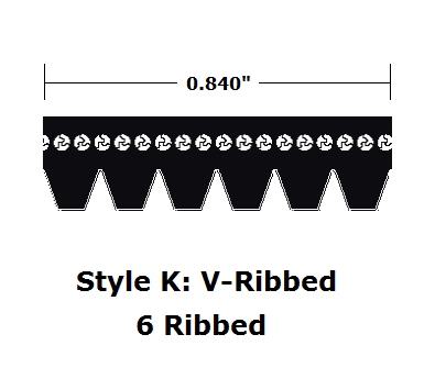 960K6 by Bestorq | V- Ribbed Belt | 6 Ribs | K Section | 0.840" Total Width | 96" O.C.