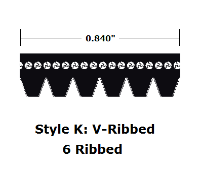 450K6 V- Ribbed V- Belt - 6 Ribs - K - 0.840" Total Width - 45" O. C.