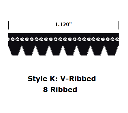 620K8 V- Ribbed V- Belt - 8 Ribs - K - 1.120" Total Width - 62" O. C.