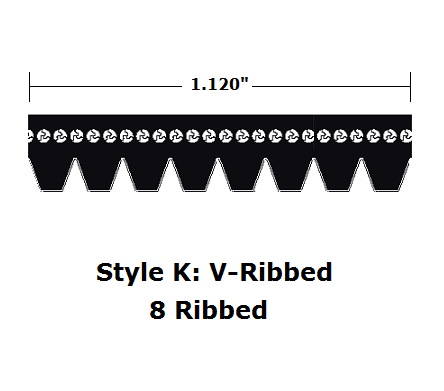 650K8 by Bestorq | V- Ribbed Belt | 8 Ribs | K Section | 1.120" Total Width | 65" O.C.